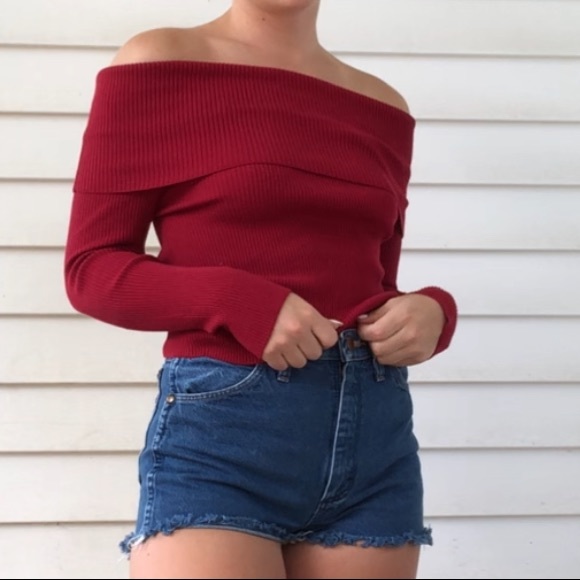 Shinestar Sweaters - Off-the-shoulder Ribbed Sweater